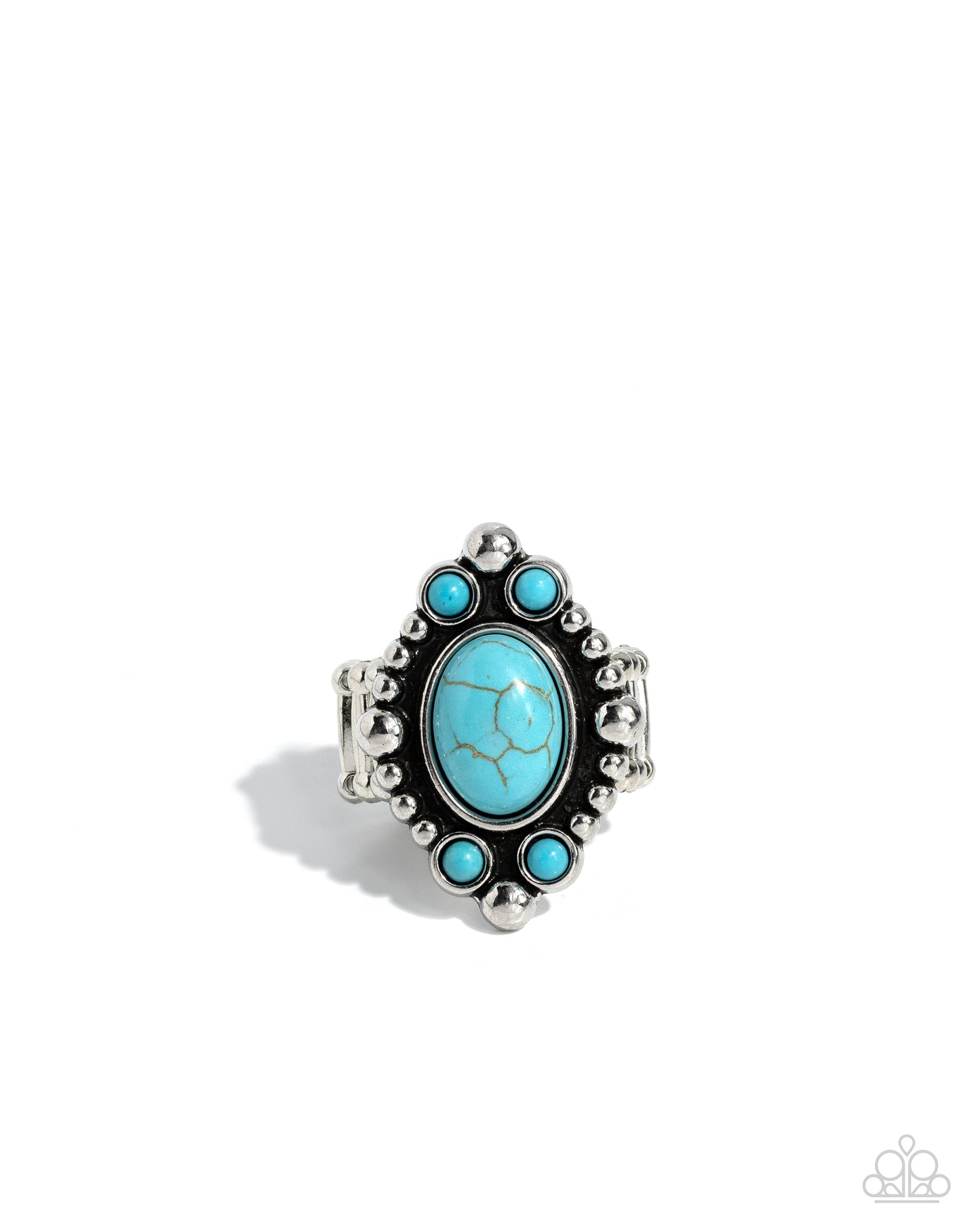 Cactus Corral - Blue Turquoise Stone silver Antiqued Santa Fe Style Ring Paparazzi