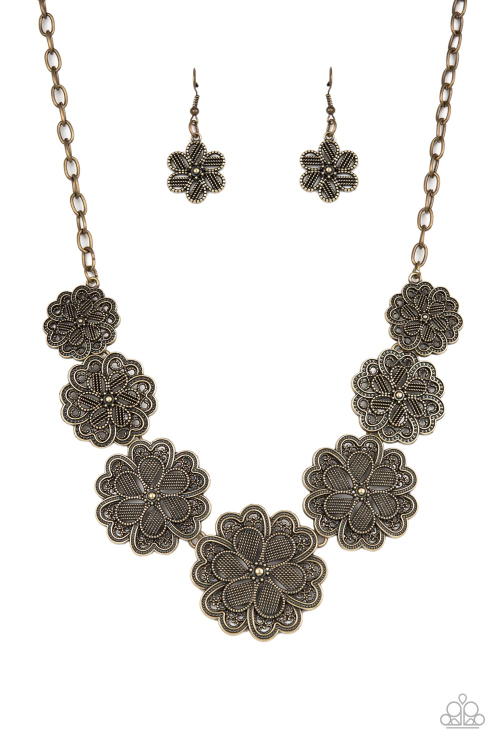 Basketful of Blossoms - Brass Metallic Wicker Pattern Flower Necklace Paparazzi