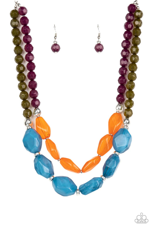 Paparazzi Tropical Trove - Multi Orange Blue Purple Green Acrylic Bead Necklace N1908