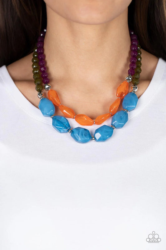Paparazzi Tropical Trove - Multi Orange Blue Purple Green Acrylic Bead Necklace N1908