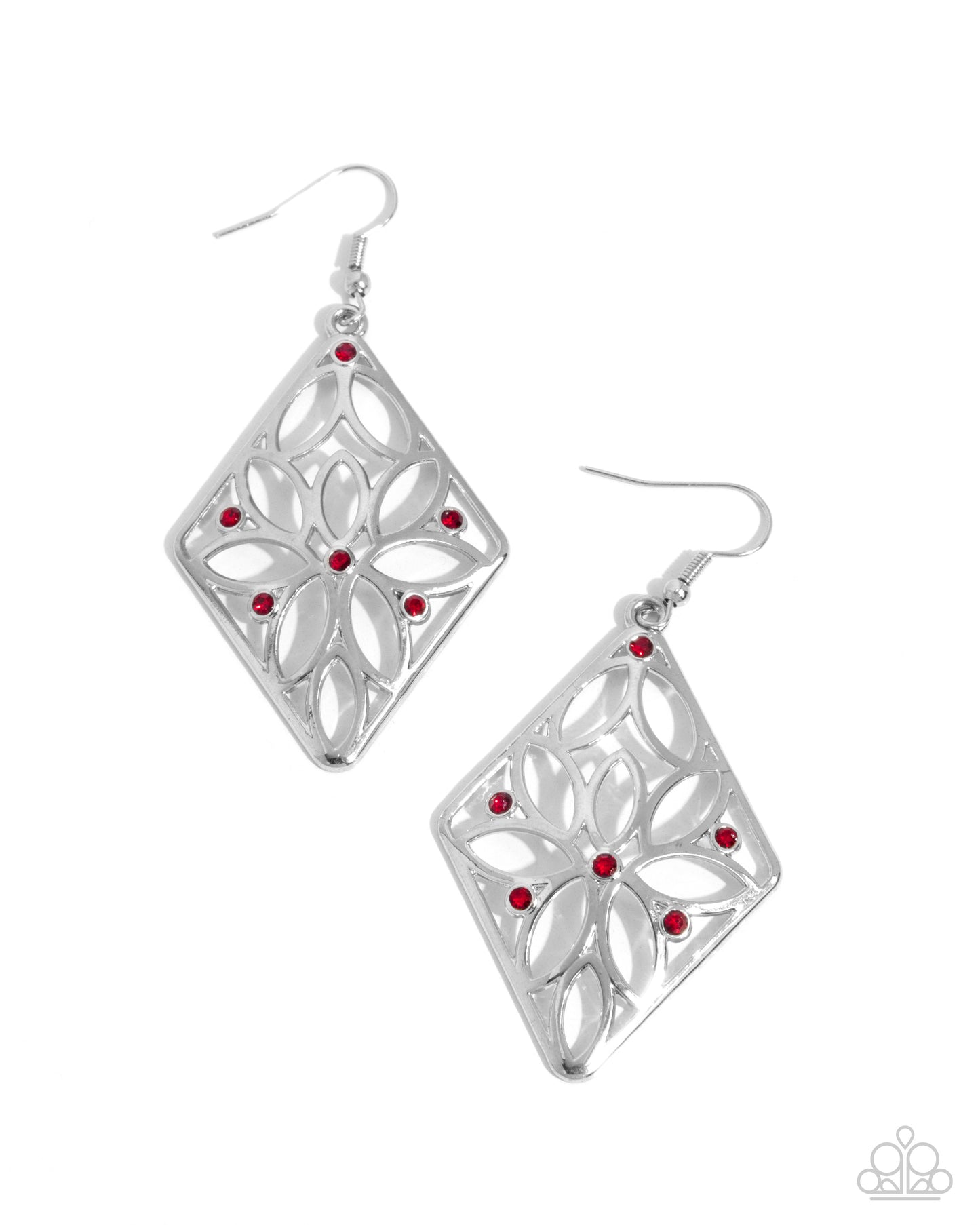 Pumped Up Posies - Red Rhinestone Floral Earring Paparazzi E2052