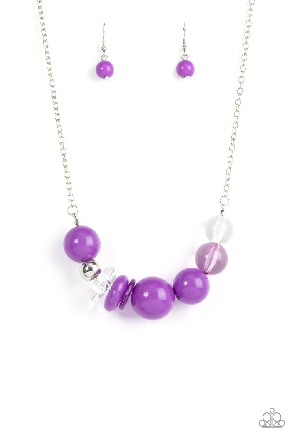 Paparazzi Bauble Bonanza - Purple & Clear Acrylic, Glassy, Translucent Bead Silver Necklace N3814