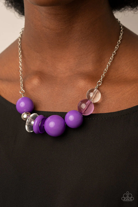 Paparazzi Bauble Bonanza - Purple & Clear Acrylic, Glassy, Translucent Bead Silver Necklace N3814