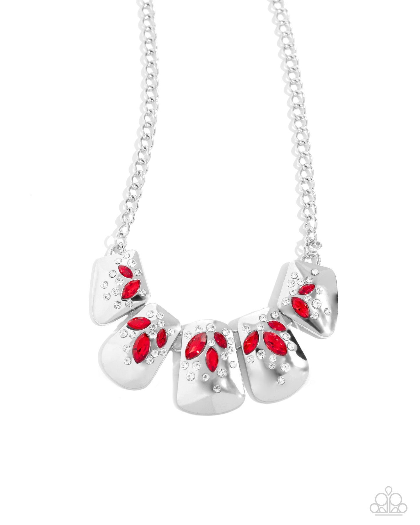 Jubilee Jingle - Red & White Rhinestone Silver Necklace Paparazzi N2468