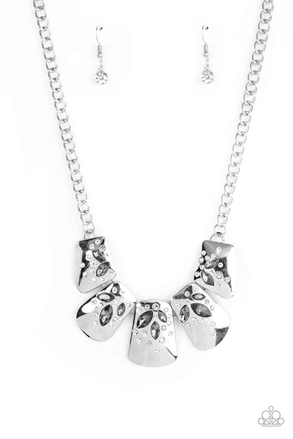 Jubilee Jingle - Silver Smoky Marquise & White Rhinestone Necklace Paparazzi N2282