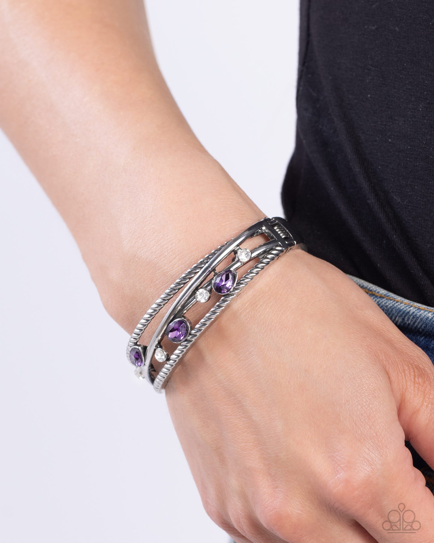 Bonus Bling - Purple & White Gem Hinge Bracelet Paparazzi B1755