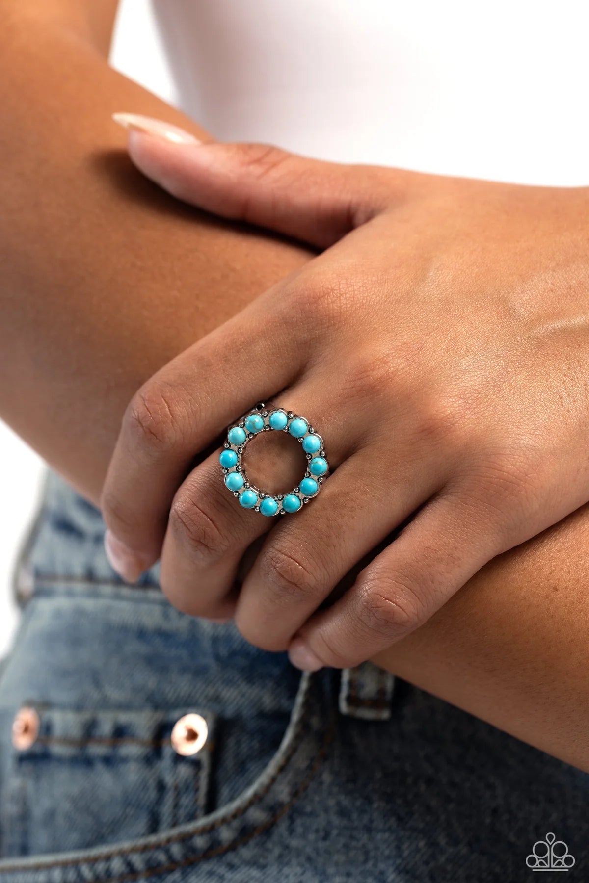 Paparazzi Stone Circles - Blue Turquoise Stone Circle Santa Fe Style Ring R0176
