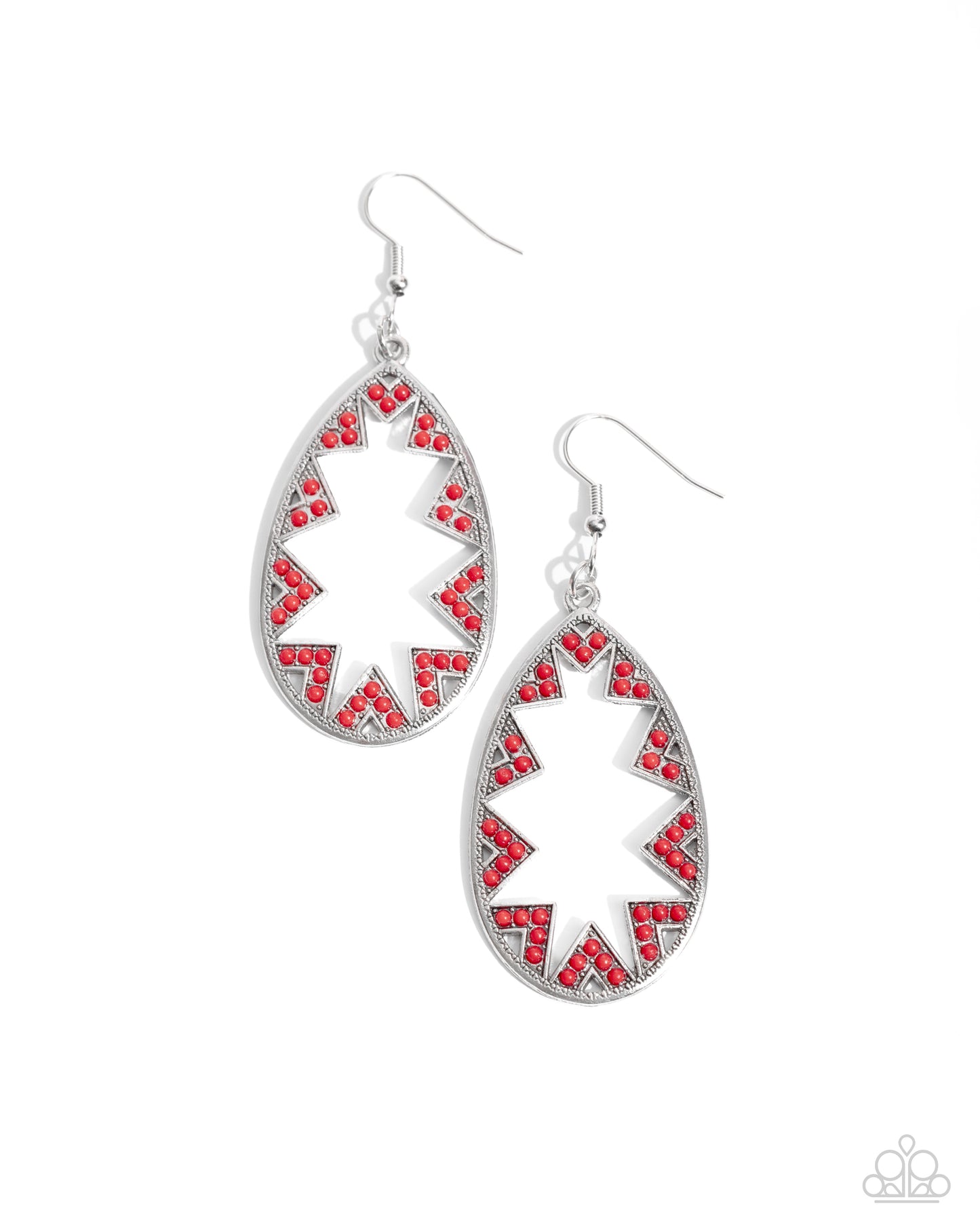 Wildly Wonderous - Red Seed Bead Silver Teardrop Tribal Inspired Earring Paparazzi E1953