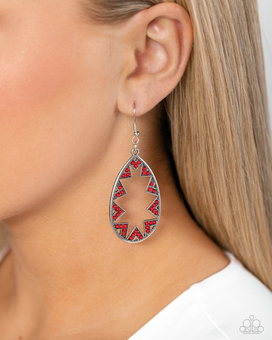 Wildly Wonderous - Red Seed Bead Silver Teardrop Tribal Inspired Earring Paparazzi E1953