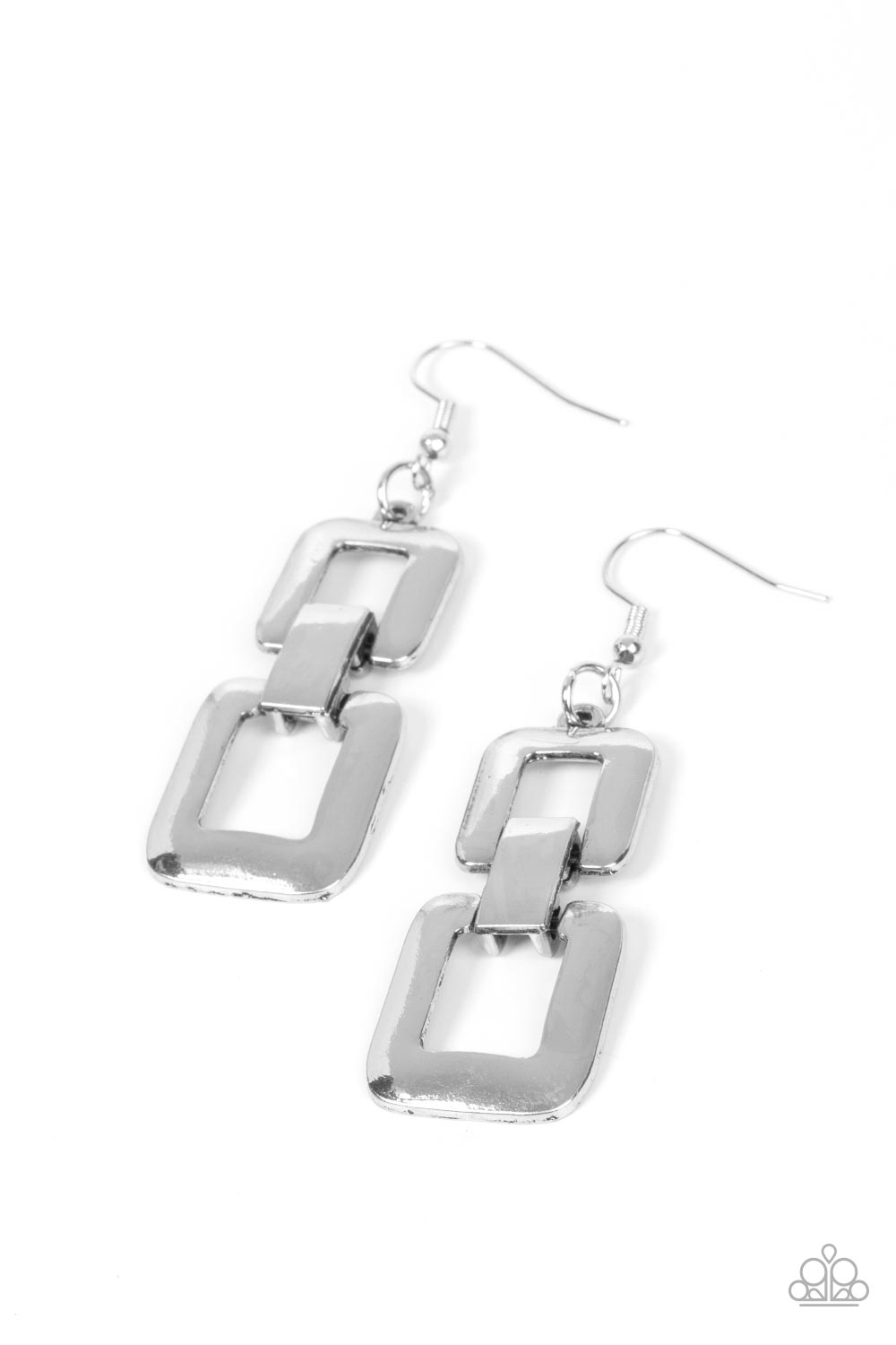 Public Square - Silver Antiqued Finish Linked Frame Earring Paparazzi E3050