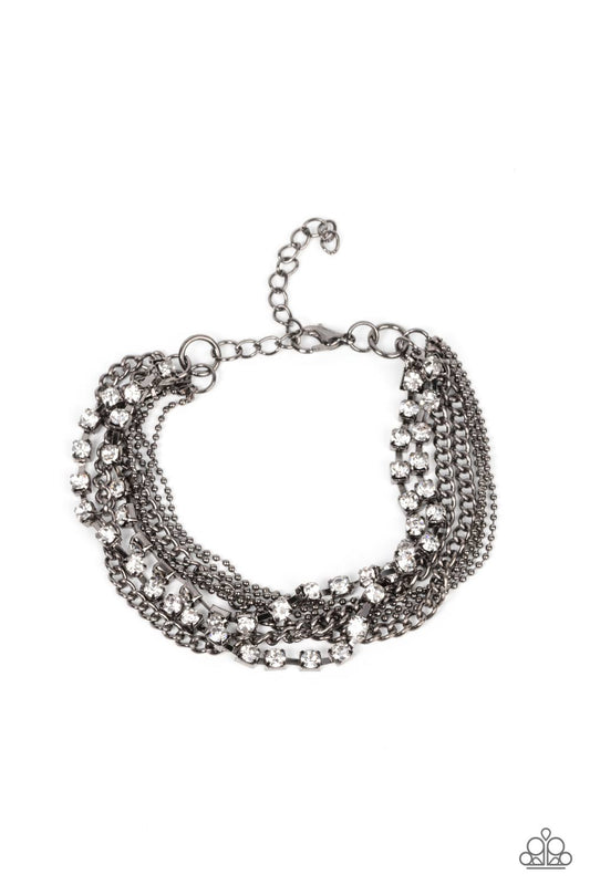 Paparazzi Secretly Sassy - Black Gunmetal Chains & White Rhinestone Bracelet