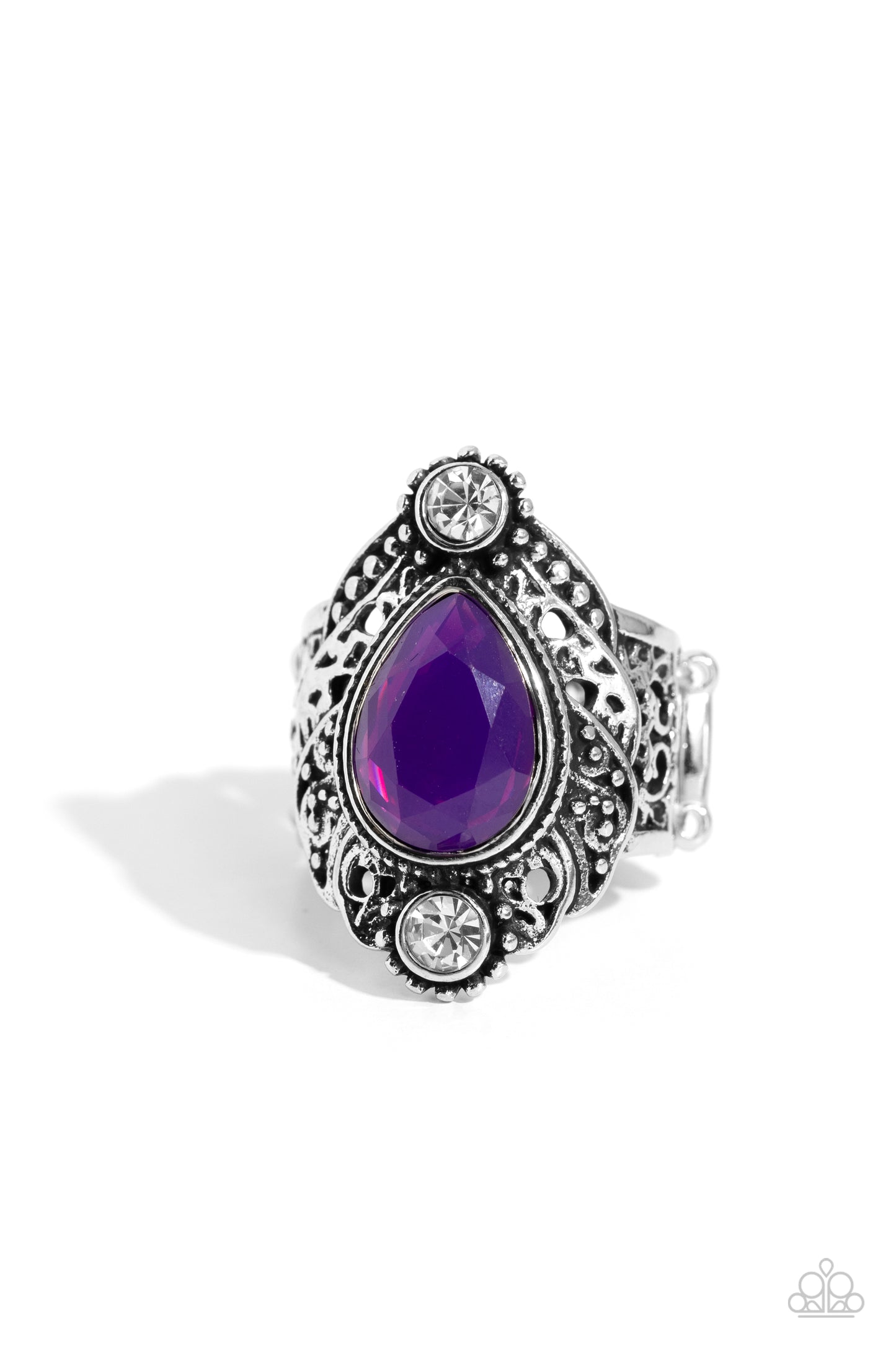 Mystical Mania - Purple Plum Teardrop Gem Filigree Ring Paparazzi R0694