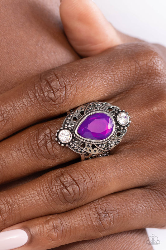 Mystical Mania - Purple Plum Teardrop Gem Filigree Ring Paparazzi R0694