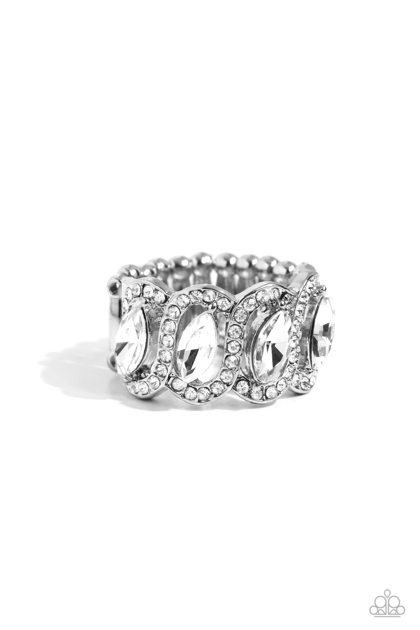 Staggering Sparkle - White Marquise Cut Rhinestone Ring Paparazzi R0706