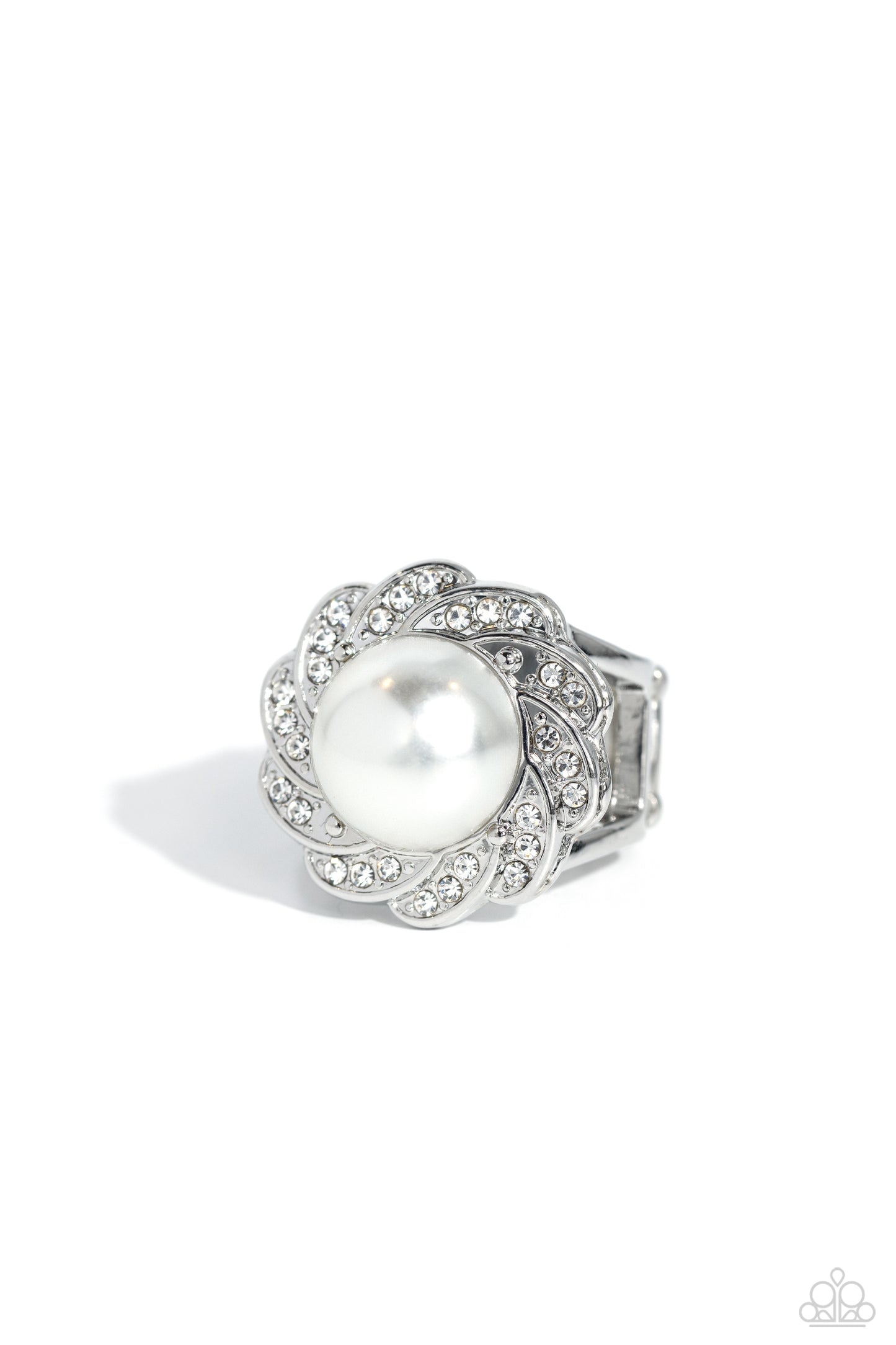 Storybook Ending - White Pearl & Rhinestone Ring Paparazzi R0681