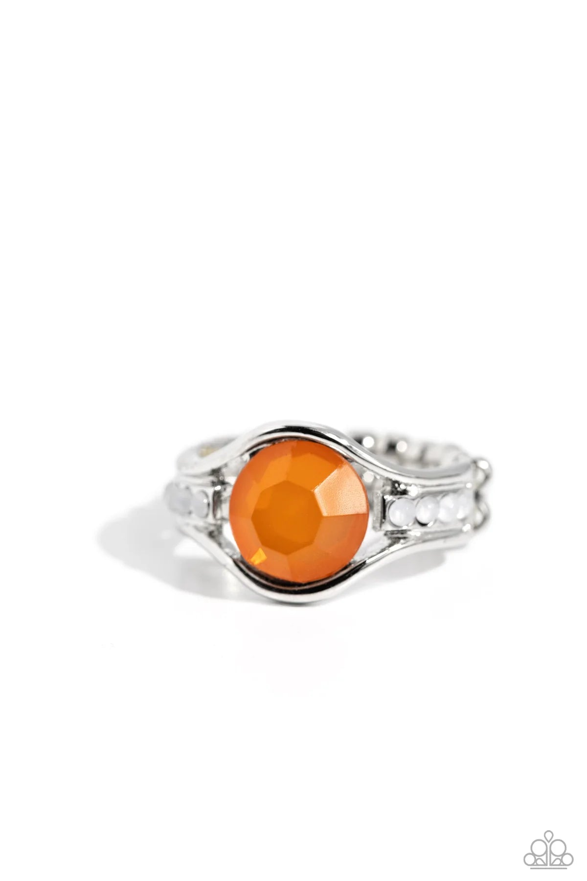 Meadow Mist Orange Bead Silver Ring Paparazzi R0773