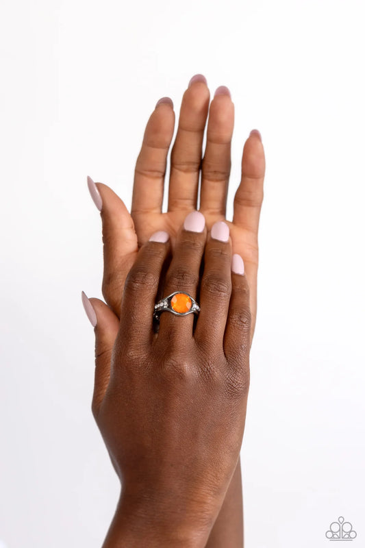 Meadow Mist Orange Bead Silver Ring Paparazzi R0773