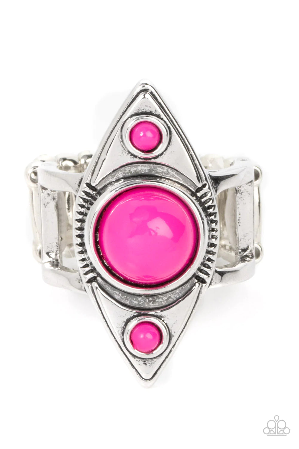 Pivoting Point Pink Fuchsia Fedora Bead Ring Paparazzi R0454