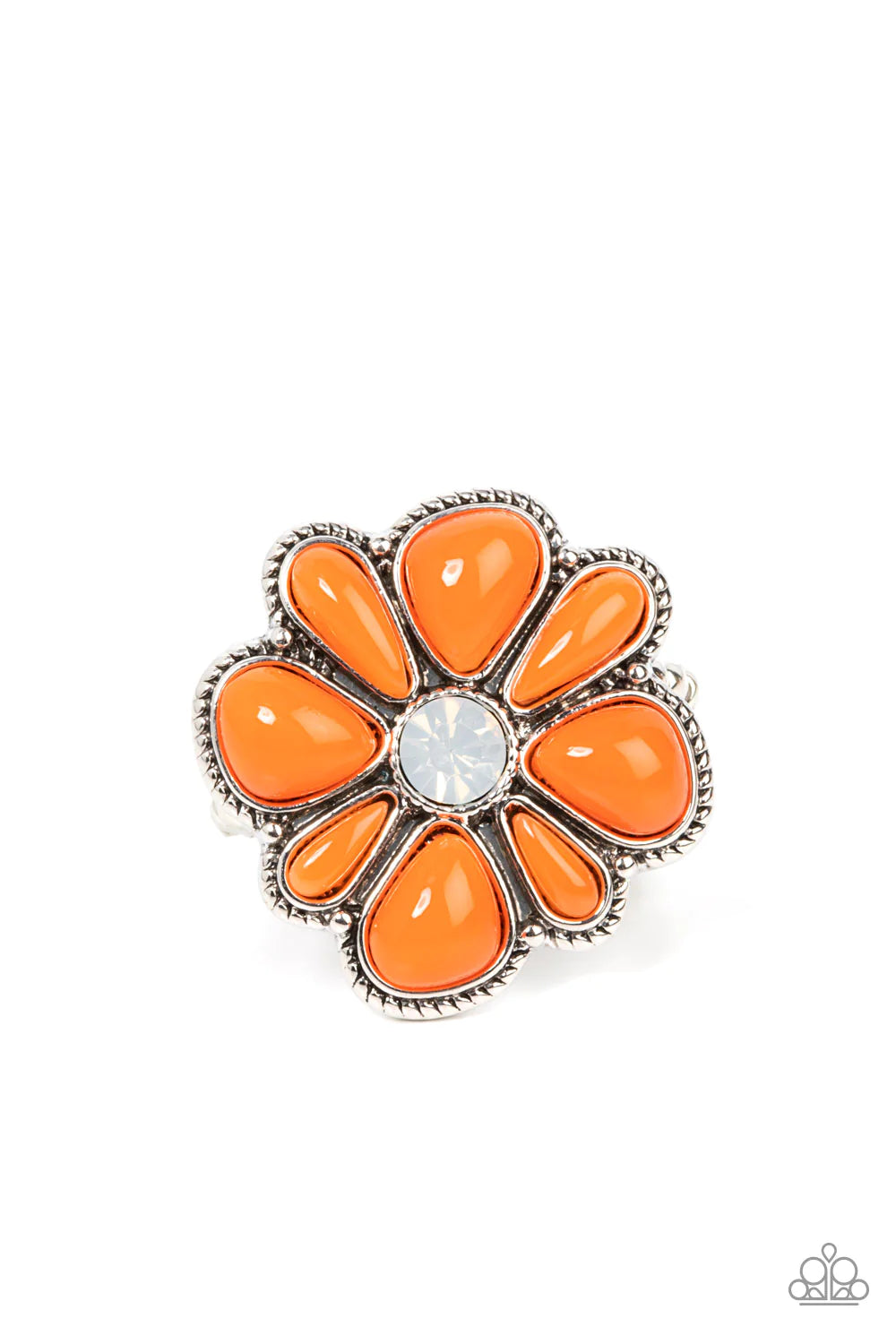 Meadow Mystique Orange Bead Opalescent Rhinestone Flower Ring Paparazzi R0647