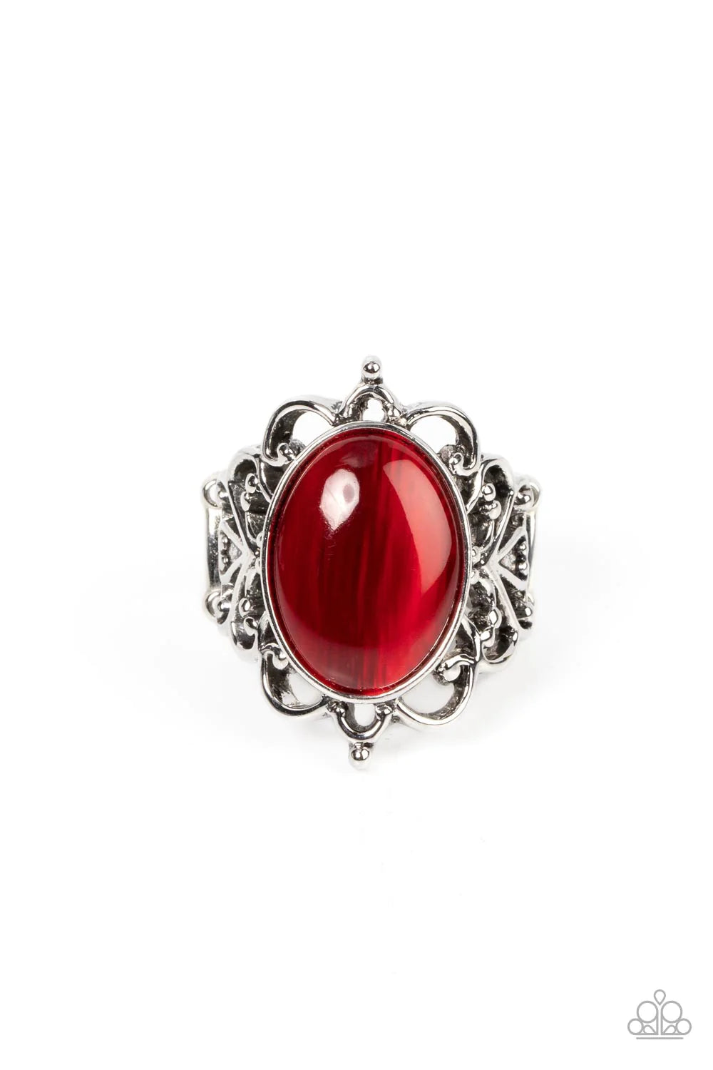 Radiantly Reminiscent Red Fire Whirl Cat's Eye Silver Ring Paparazzi R0650