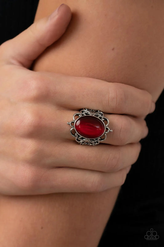 Radiantly Reminiscent Red Fire Whirl Cat's Eye Silver Ring Paparazzi R0650