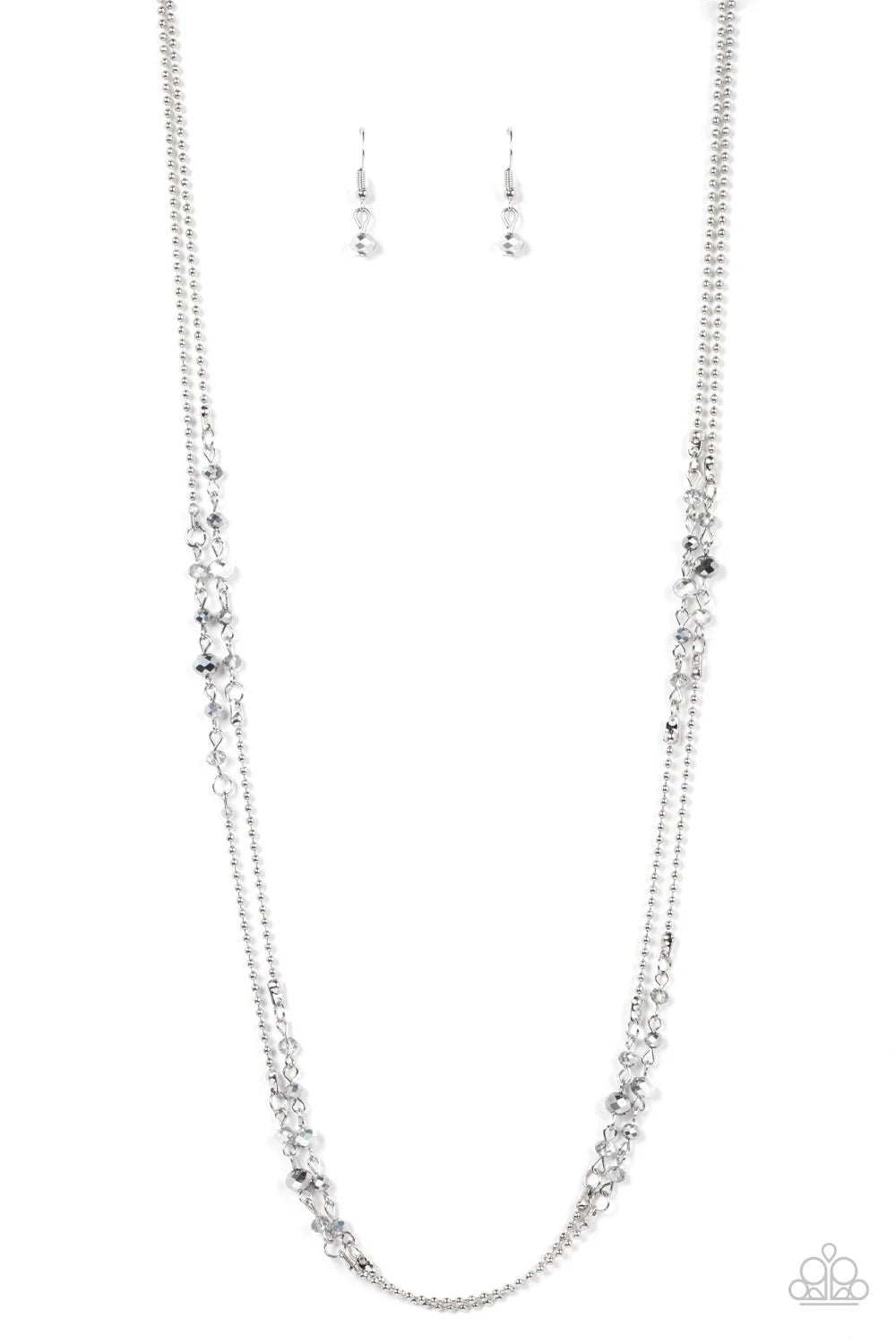 Paparazzi Petitely Prismatic - Silver Metallic Bead Layered Necklace N0048