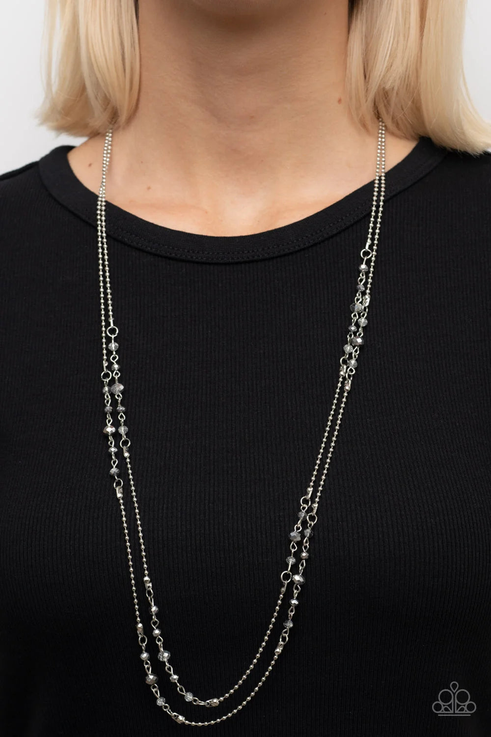 Paparazzi Petitely Prismatic - Silver Metallic Bead Layered Necklace N0048