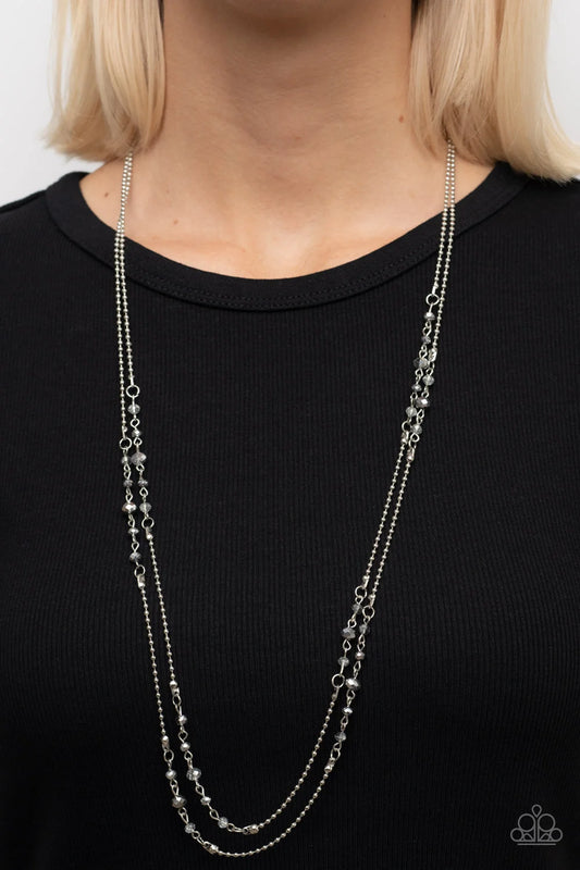 Paparazzi Petitely Prismatic - Silver Metallic Bead Layered Necklace N0048