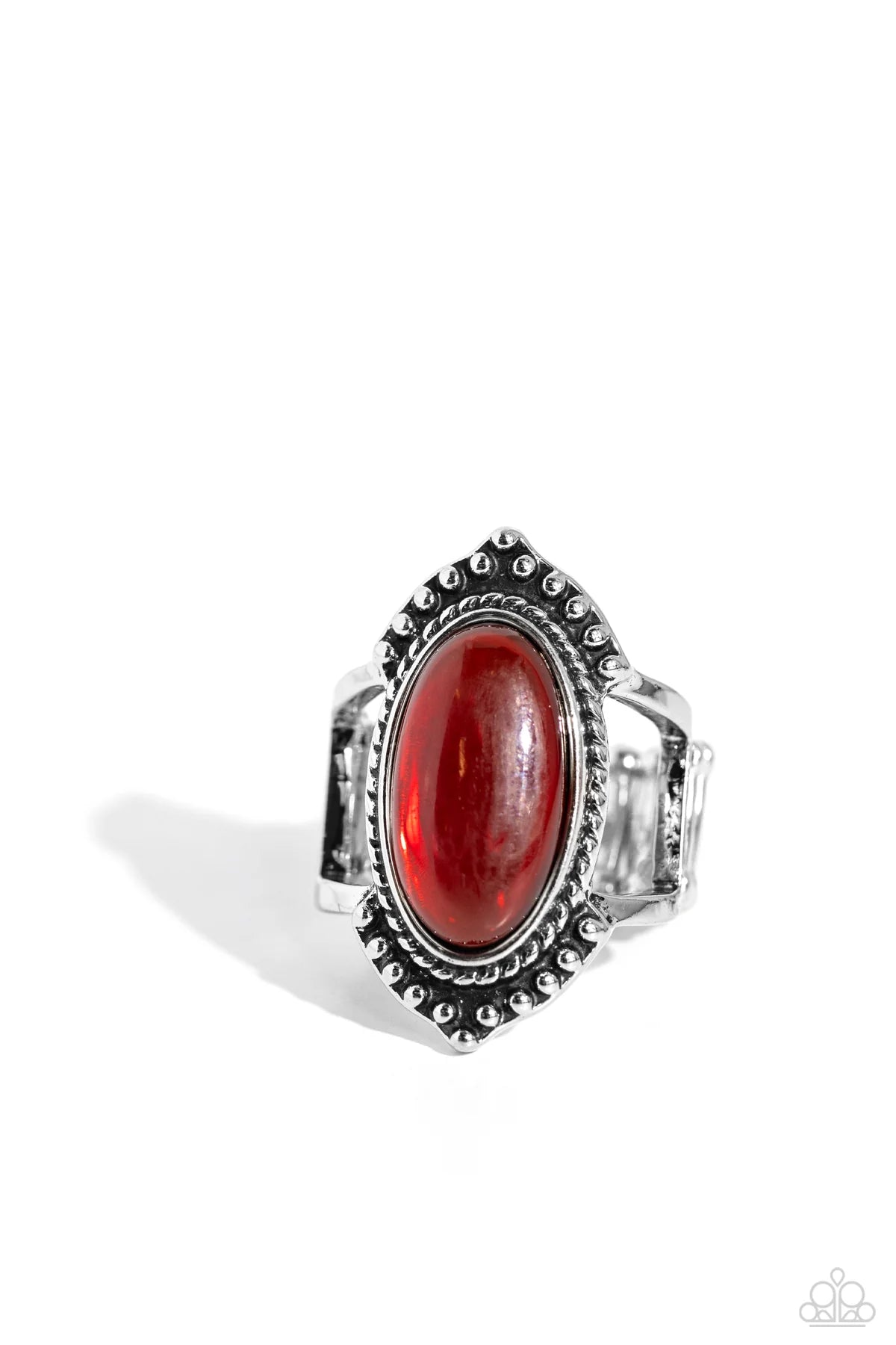 Paparazzi Coquettishly Casablanca - Red Bead Silver Studded Ring R1274