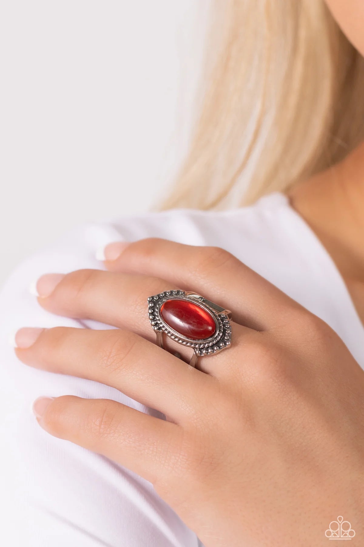 Paparazzi Coquettishly Casablanca - Red Bead Silver Studded Ring R1274