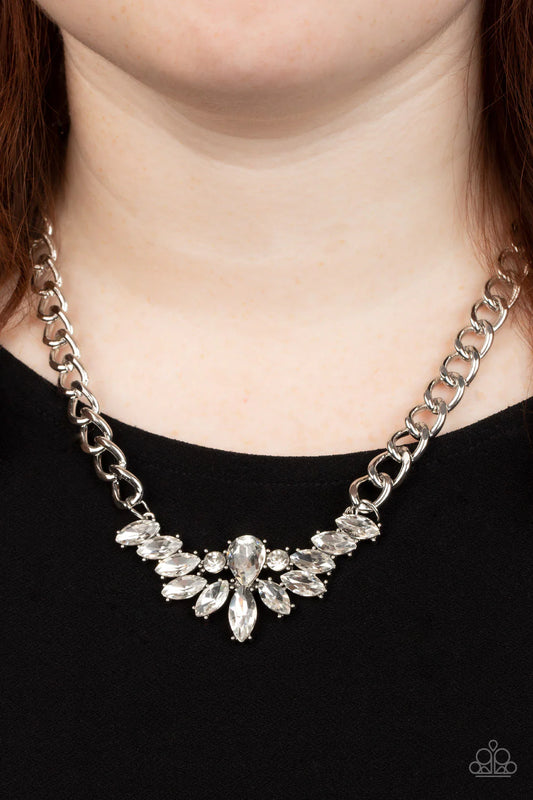 Come at Me - White Rhinestone Gem Silver Chain Necklace Paparazzi N3621