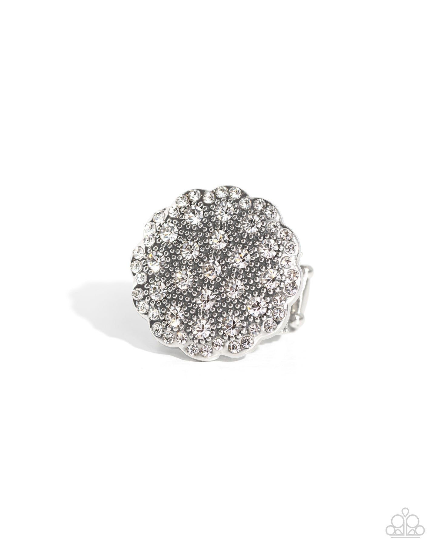 Blingy Bouquet - White Rhinestone Floral Ring Paparazzi R0762