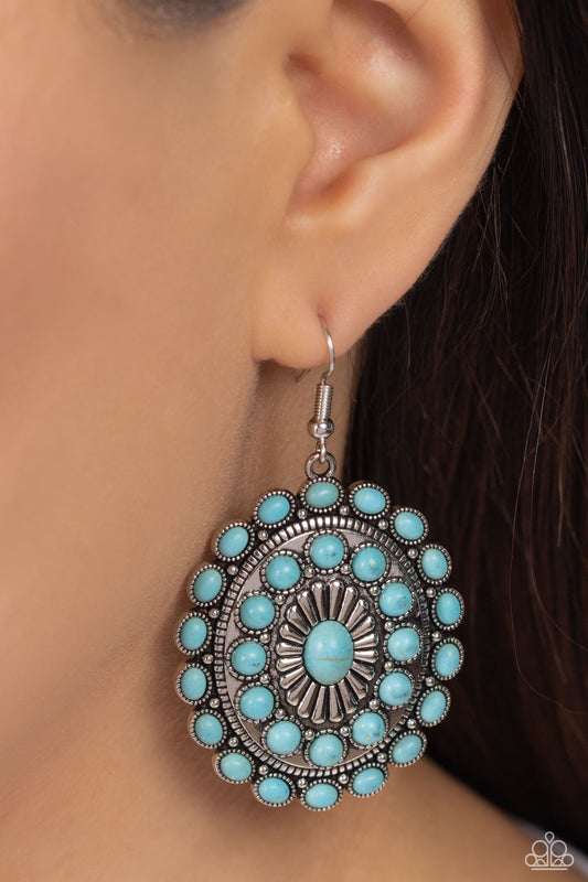 Bohemian Badlands - Blue Turquoise Stone Silver Santa Fe Style Earring Paparazzi E3143