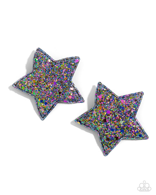 SUPERSTAR Power - Multi Colored Sparkles Puffy Star Hair Clips Paparazzi H0133