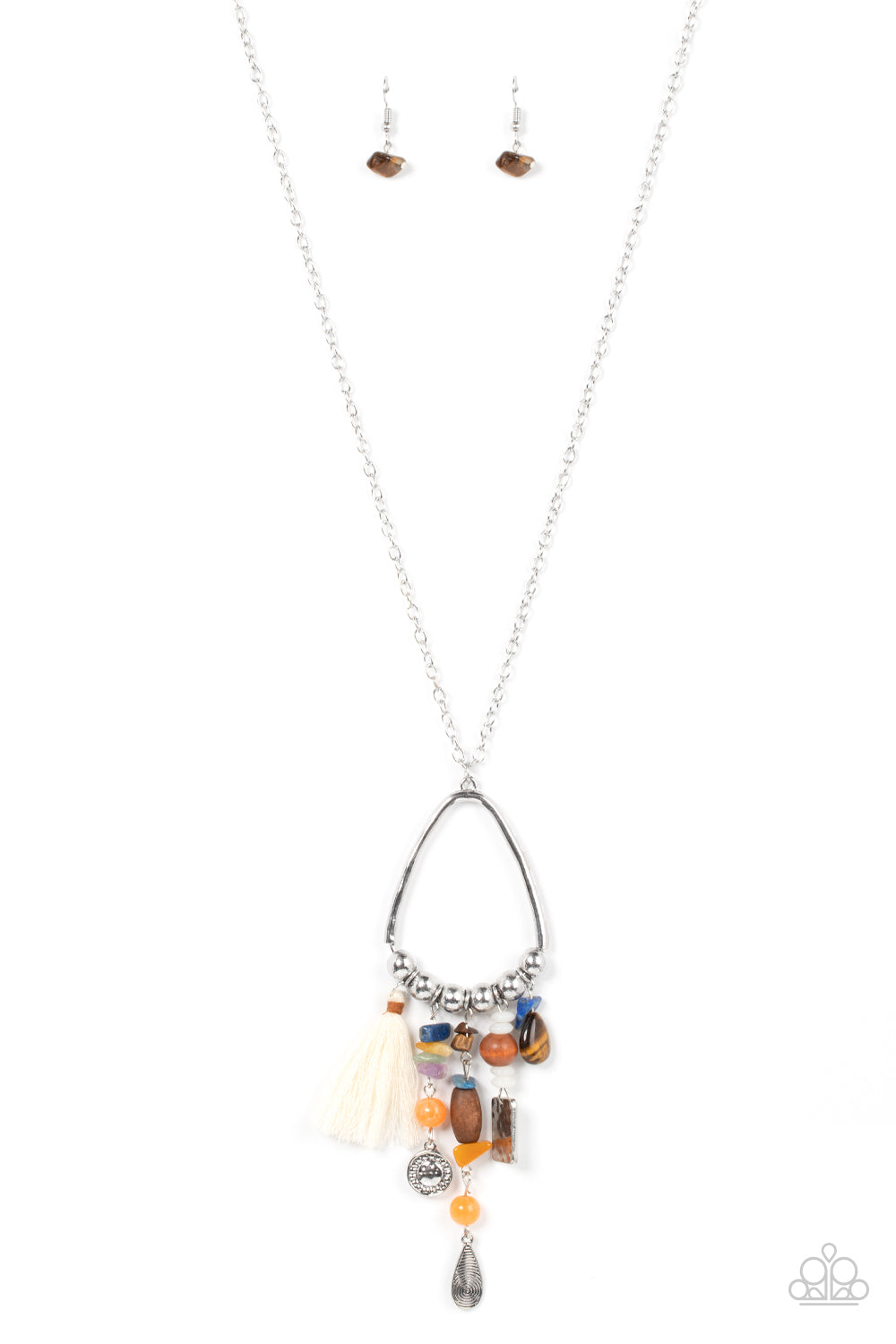 Paparazzi Listen To Your Soul Multicolored Brown Wood, Orange & White Pebbled Bead Necklace N3602