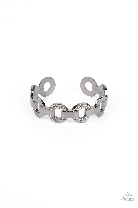 Revolutionary Romantic - Black Gunmetal & White Rhinestone Cuff Bracelet Paparazzi B2376