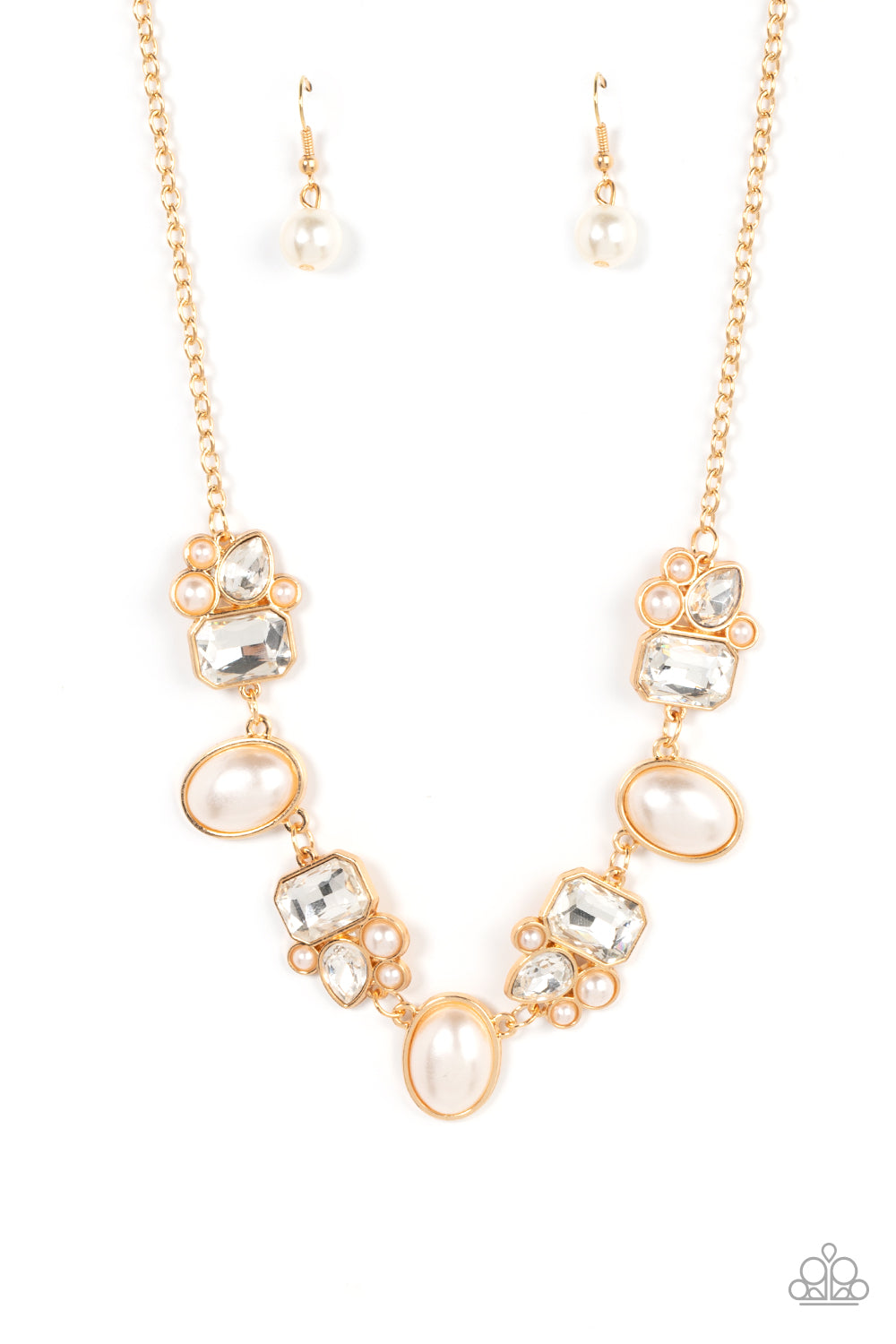 Sensational Showstopper - Gold & White Bubbly Pearl Bead Necklace Paparazzi N2275