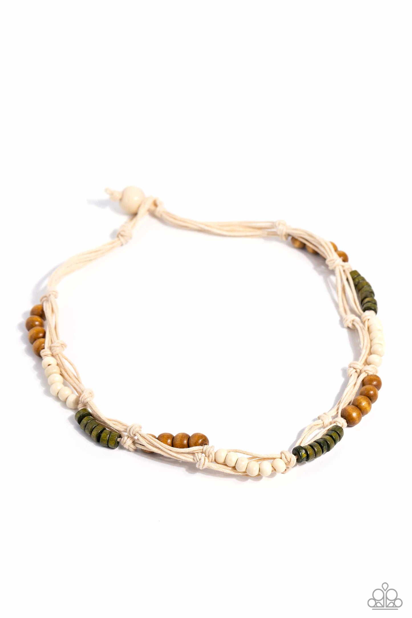 Entrada Escapade - Green, Brown, White Wooden Bead Urban Necklace Paparazzi N2513