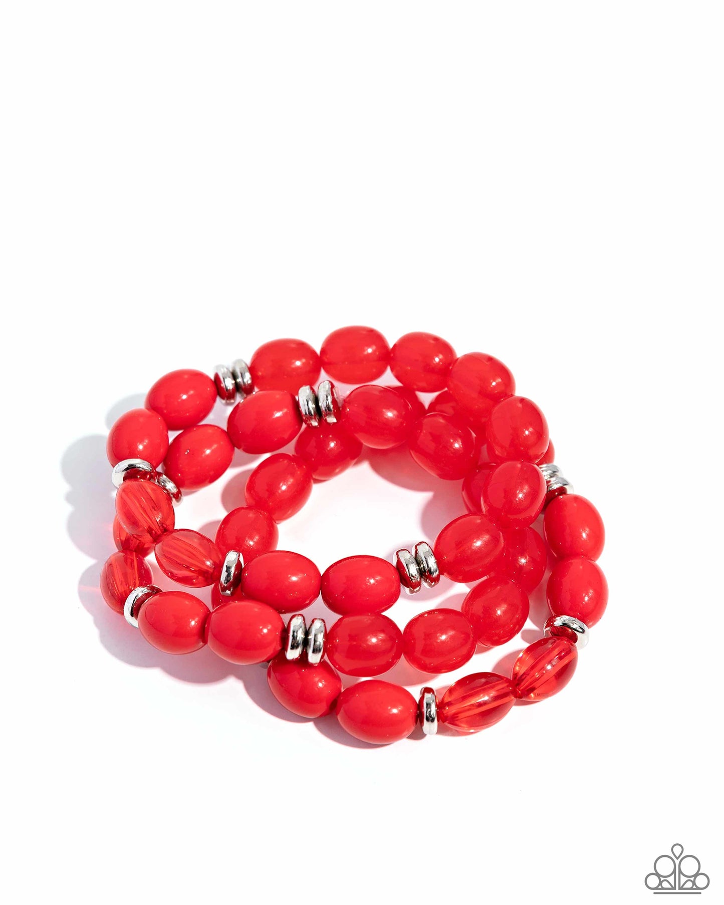 Coastal Coastin - Red Glassy, Opaque & Acrylic Bead Set of 3 Stretch Bracelets Paparazzi B0729