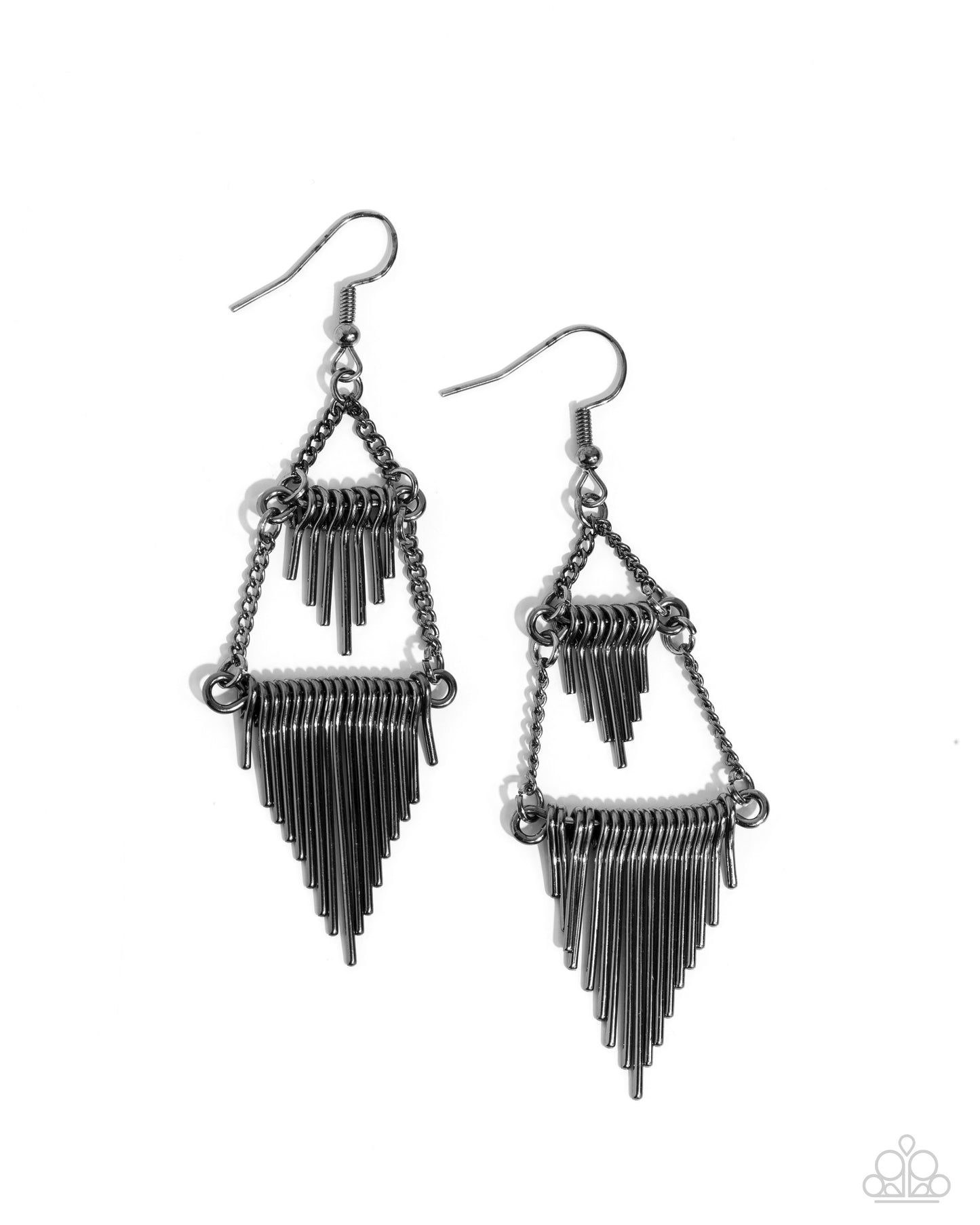 Greco Grotto - Black Gunmetal Metal Rod Fringe Earring Paparazzi E2007