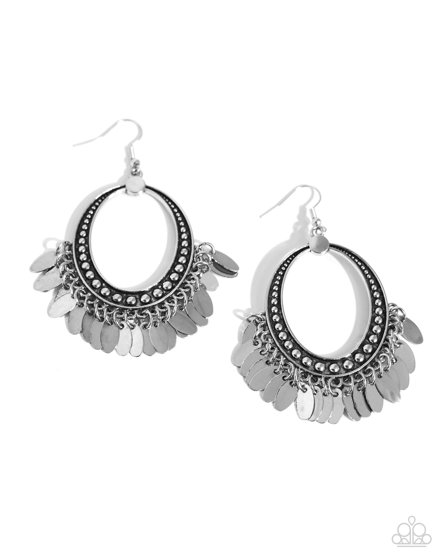 Homestead Hustle - Silver Studded Oval Rustic Fringe Santa Fe Style Earring Paparazzi E2272