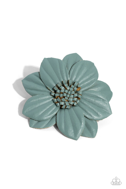 Cheer Up, Buttercup - Blue Leather Hair Flower Clip Paparazzi H0166