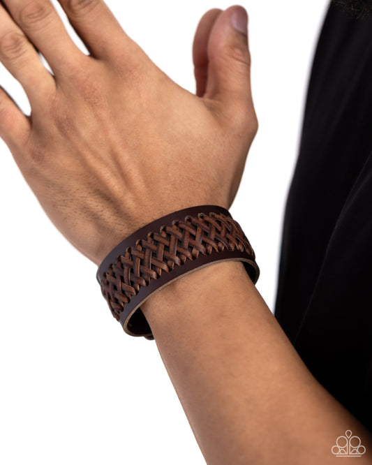 Stay with the HERDSMAN - Brown Laced Leather Snap Closure Urban Men's Bracelet Paparazzi B2122