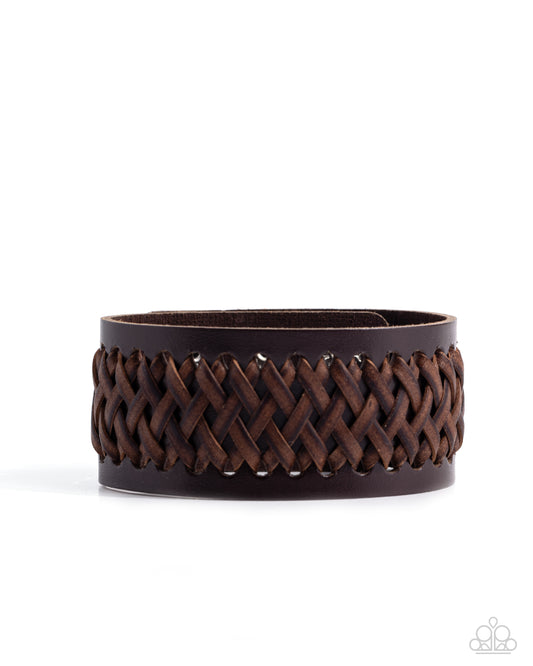 Stay with the HERDSMAN - Brown Laced Leather Snap Closure Urban Men's Bracelet Paparazzi B2122