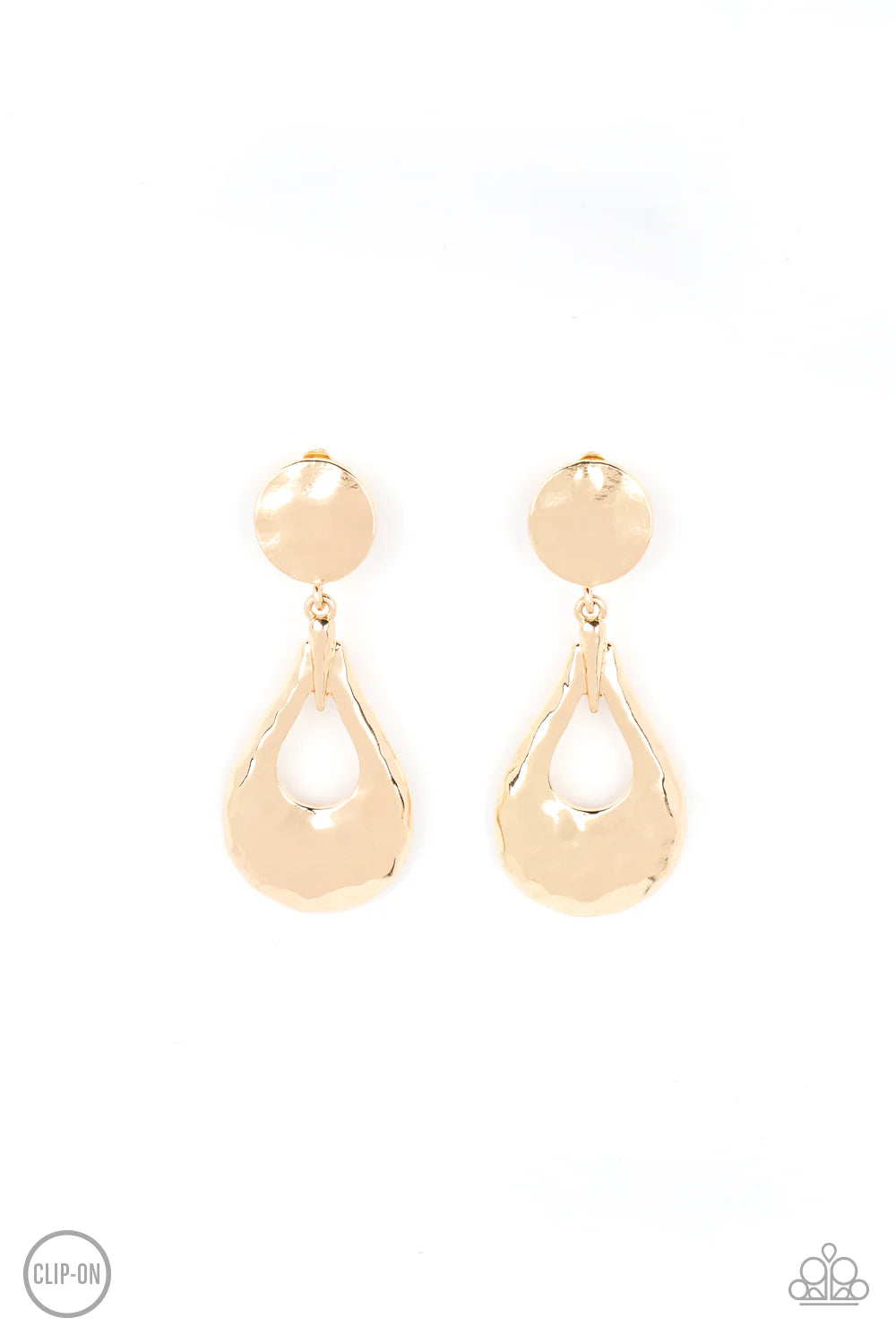 Metallic Magic Gold Hammered Teardrop Clip-On Earring Paparazzi E2061