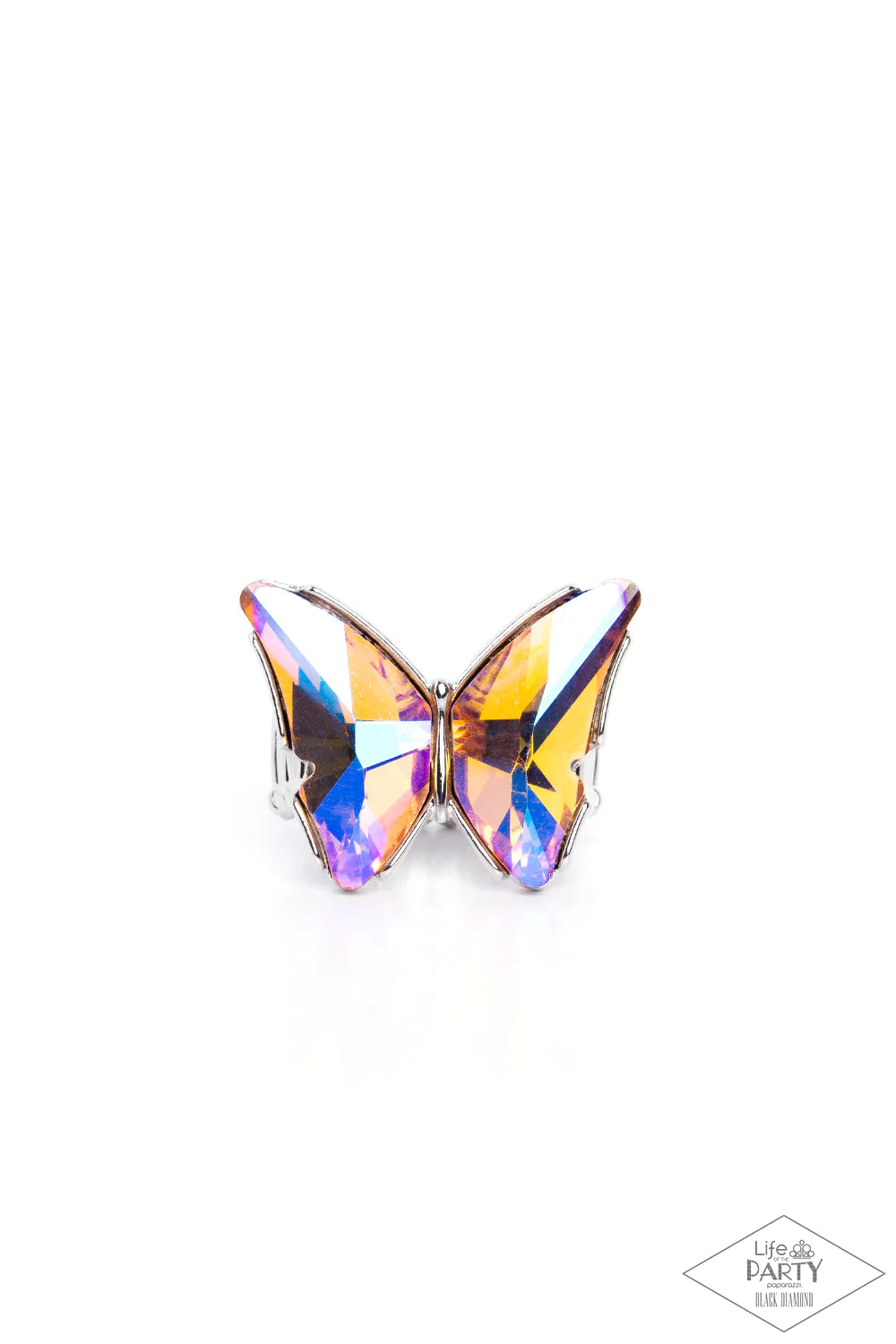 Fluorescent Flutter Orange UV Shimmer Butterfly Ring Life Of The Party Black Diamond Encore Paparazzi R0486