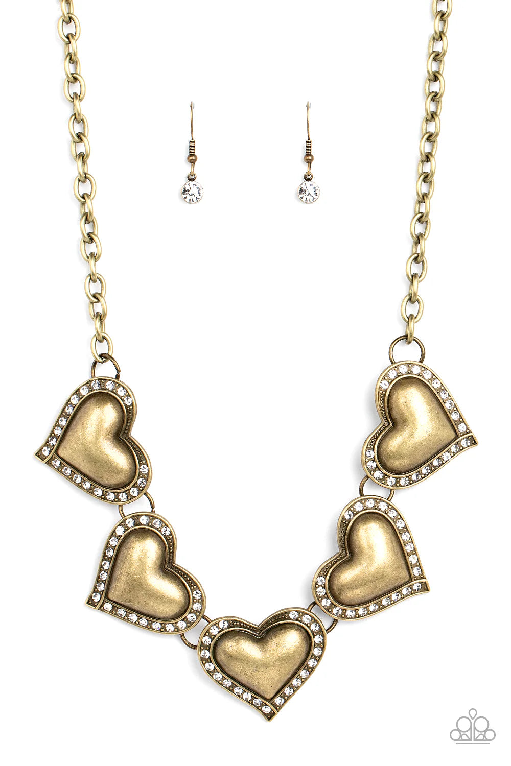 Paparazzi Kindred Hearts - Brass Heart White Rhinestone Necklace N3723