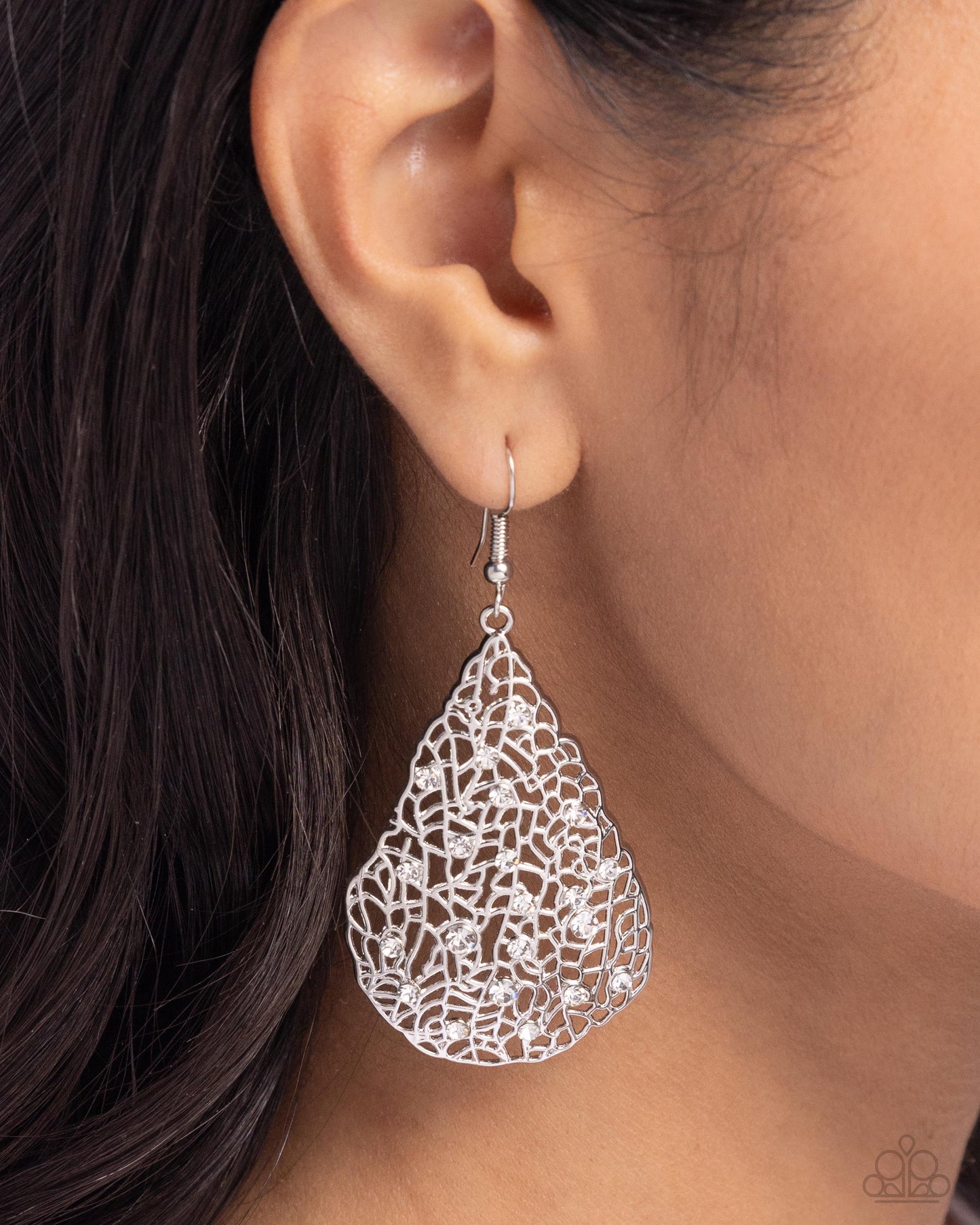 Stargazing Glamour - White Rhinestone Silver Abstract Earring Paparazzi E2039