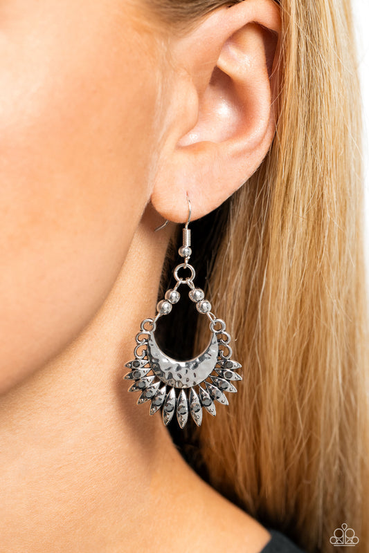 Lunar Luxury - Silver Hematite Rhinestone Half Moon Earring Paparazzi E2117