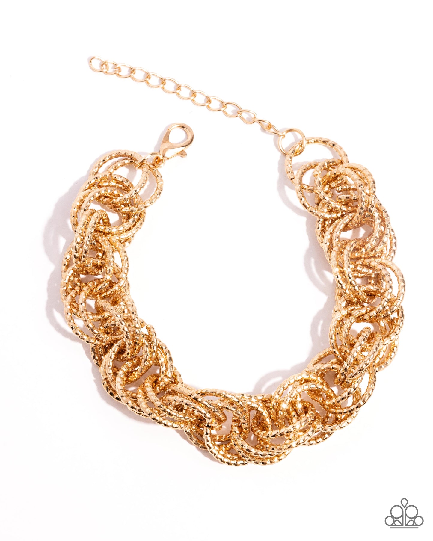 Audible Shimmer - Gold Interlocking Clustered Chain Bracelet Paparazzi B1514